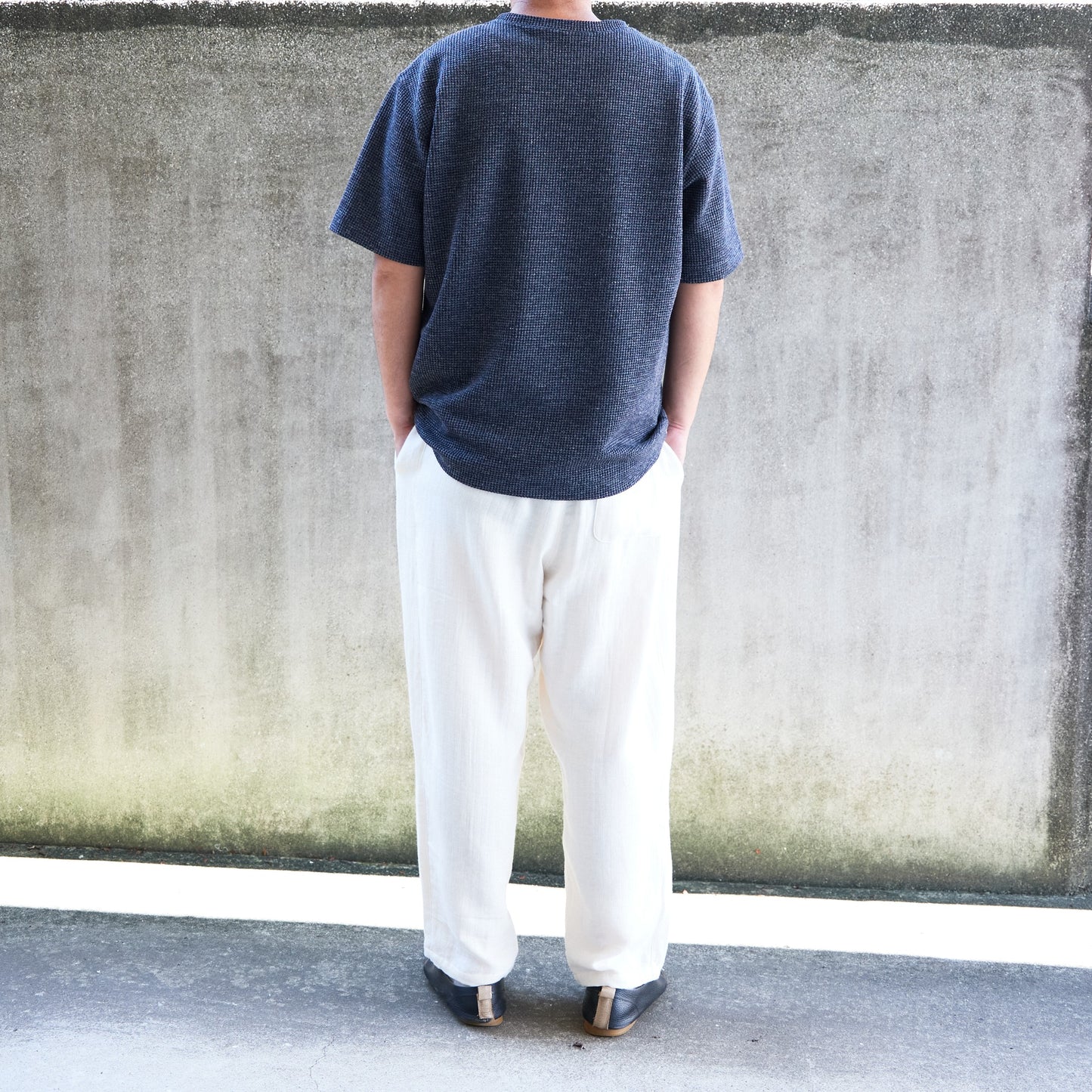<デッドストック生産> 尾州 ワッフルTシャツ ダークネイビー