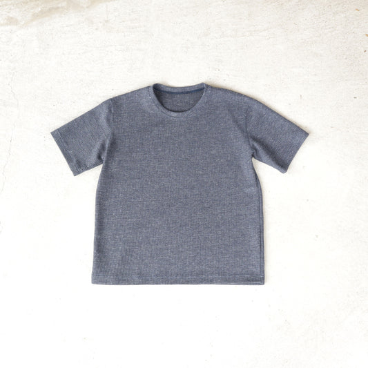 <デッドストック生産> 尾州 ワッフルTシャツ ダークネイビー
