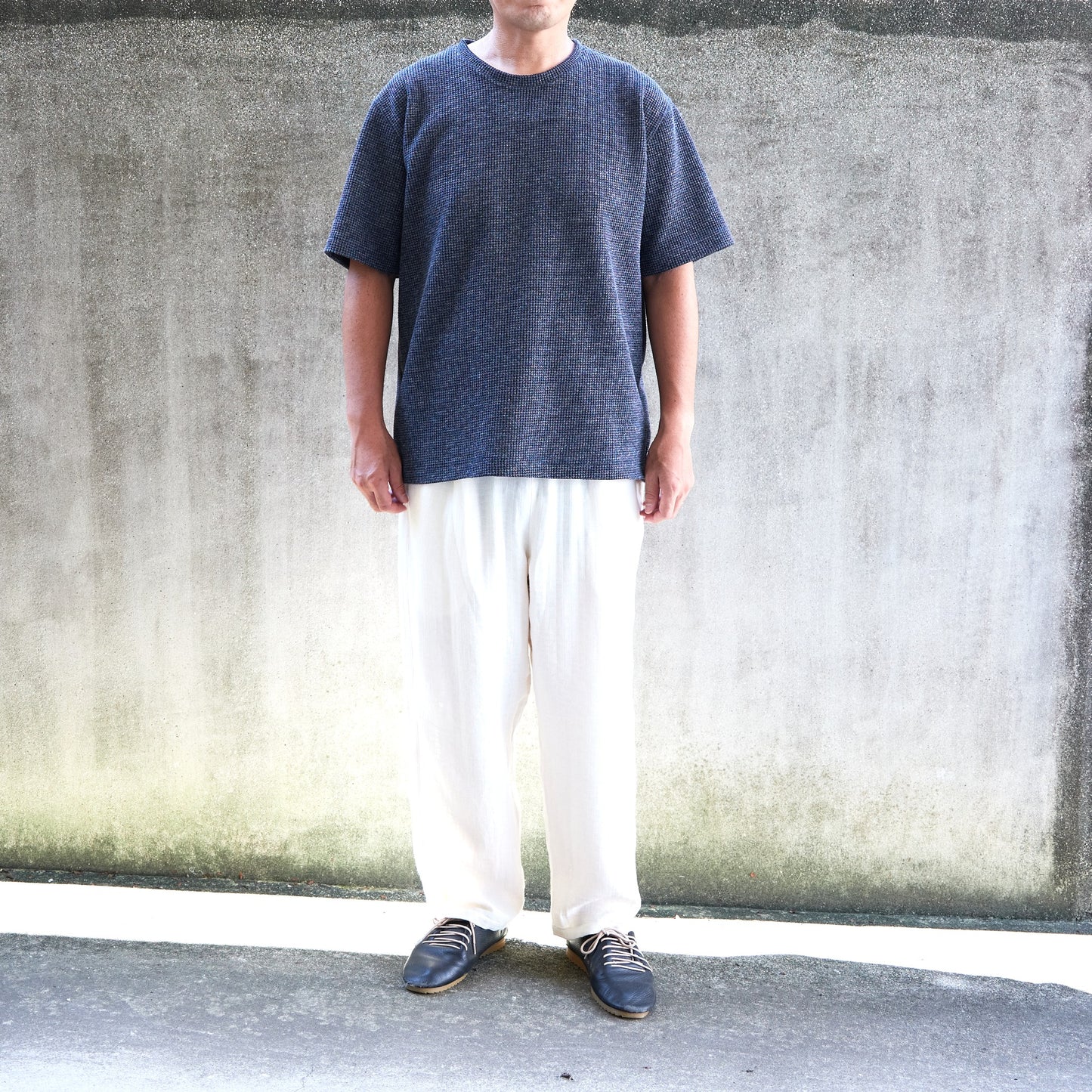 <デッドストック生産> 尾州 ワッフルTシャツ ダークネイビー