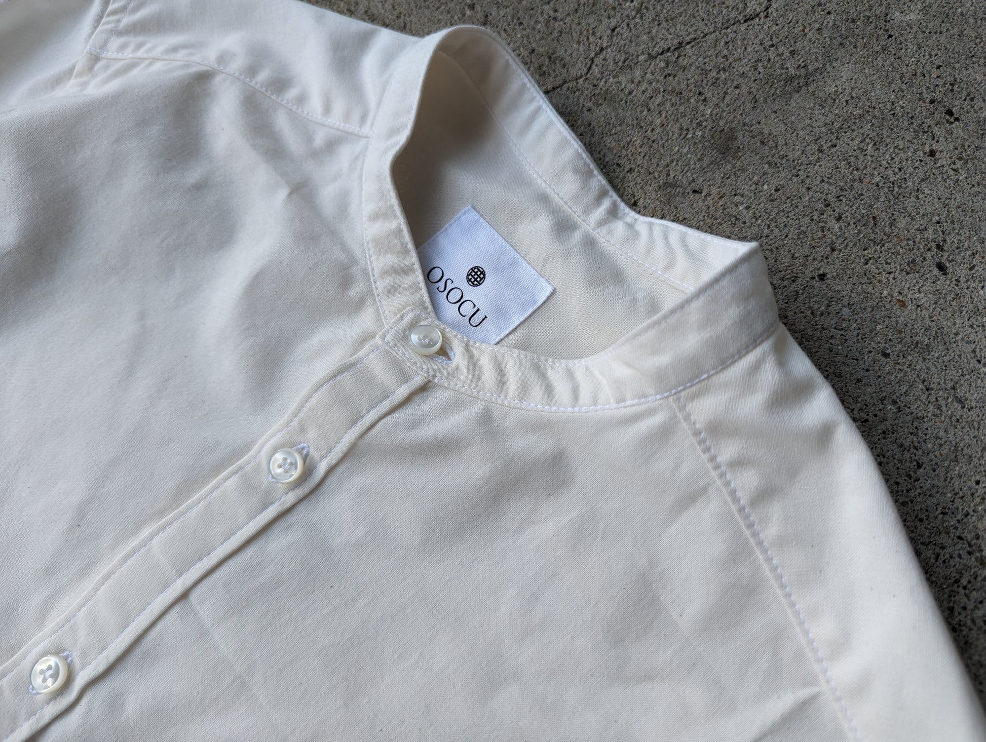 <OSOCU> 無漂白無染色 知多木綿 バンドカラーシャツ Chita-momen shirt unbleached and undyed