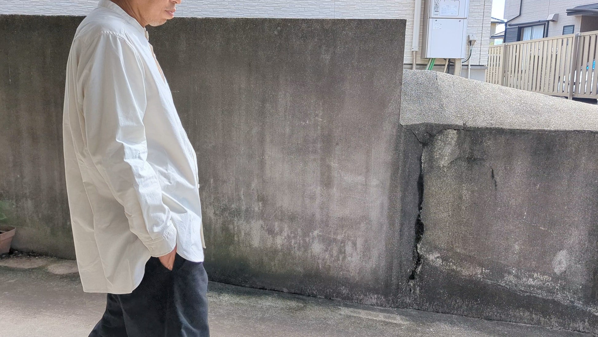<OSOCU> 無漂白無染色 知多木綿 バンドカラーシャツ Chita-momen shirt unbleached and undyed