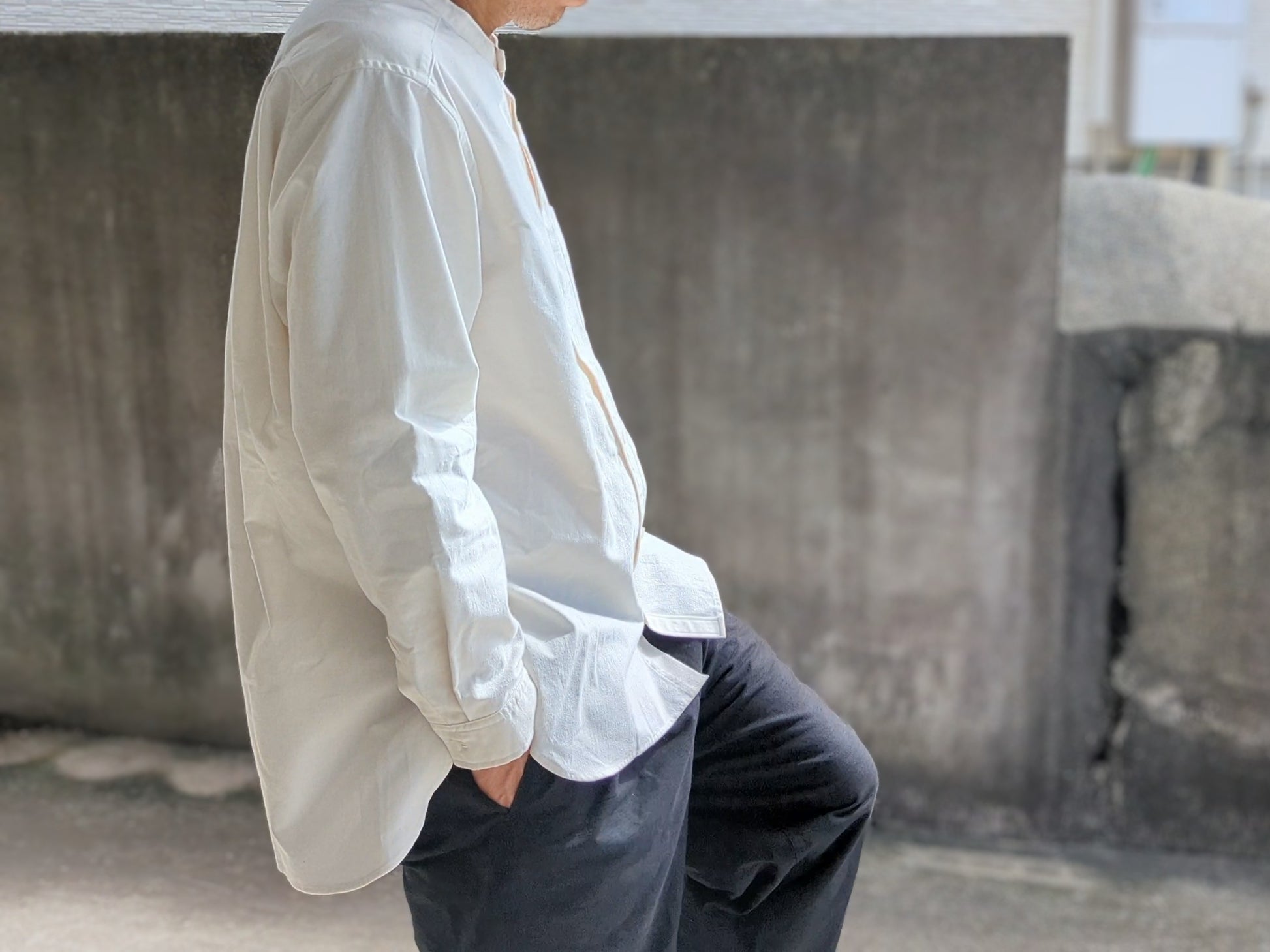 <OSOCU> 無漂白無染色 知多木綿 バンドカラーシャツ Chita-momen shirt unbleached and undyed