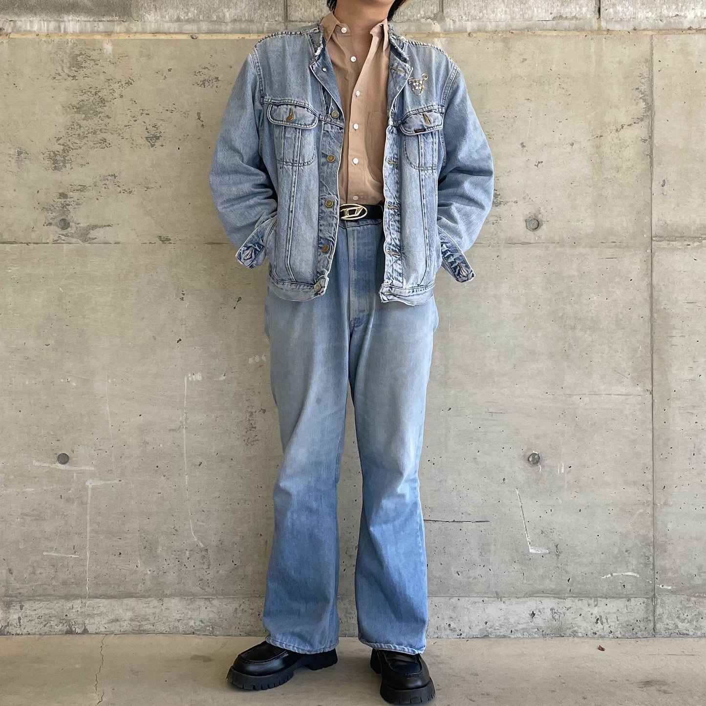 <OSOCU>柿渋染めダンガリー 半袖シャツ デッドストック生地