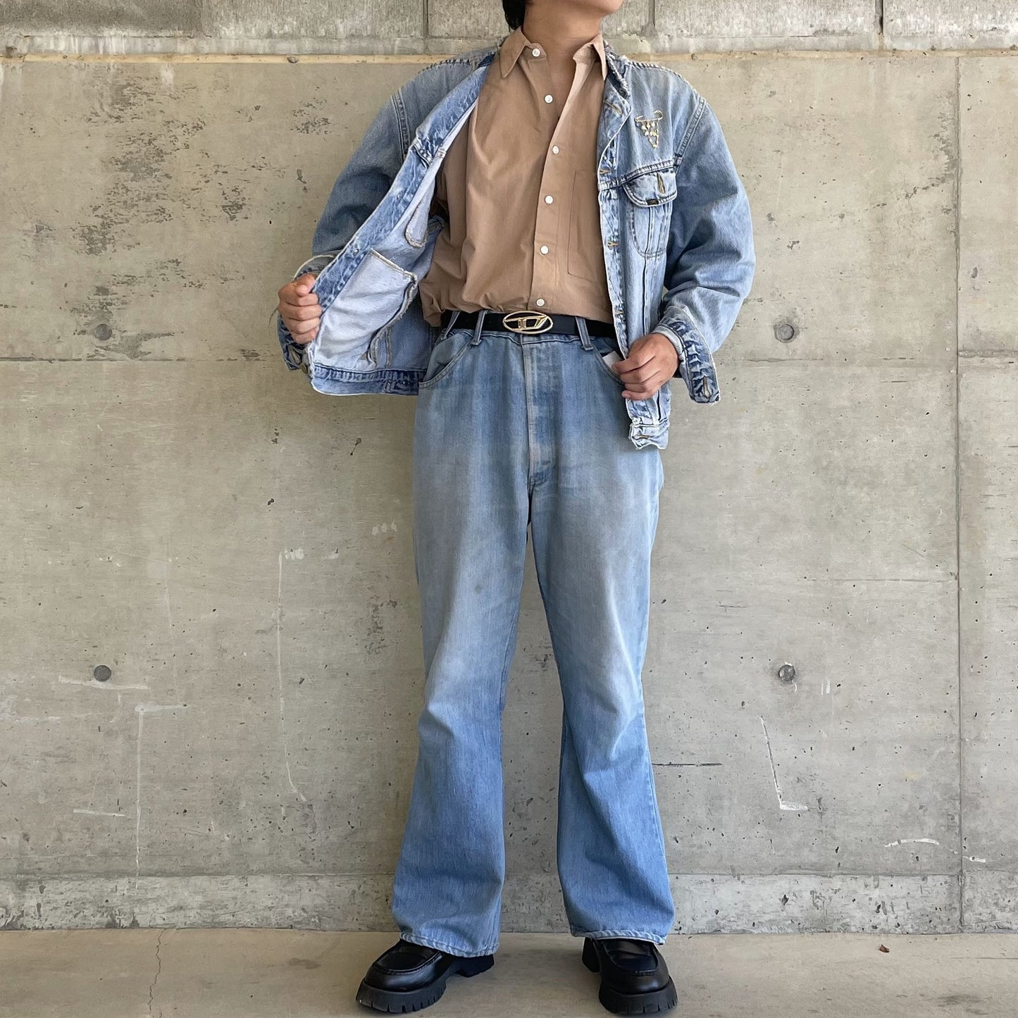 <OSOCU>柿渋染めダンガリー 半袖シャツ デッドストック生地