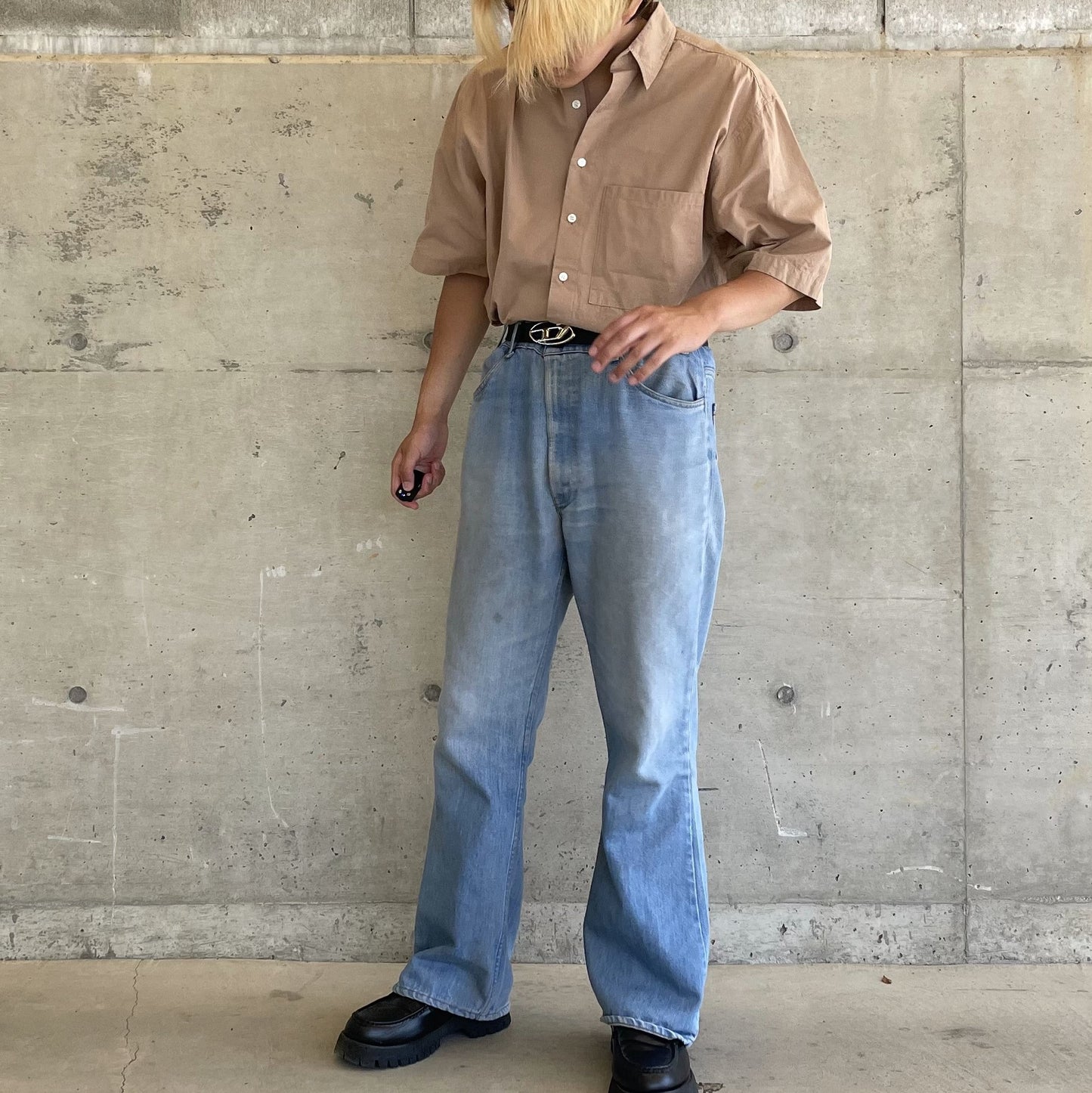 <OSOCU>柿渋染めダンガリー 半袖シャツ デッドストック生地