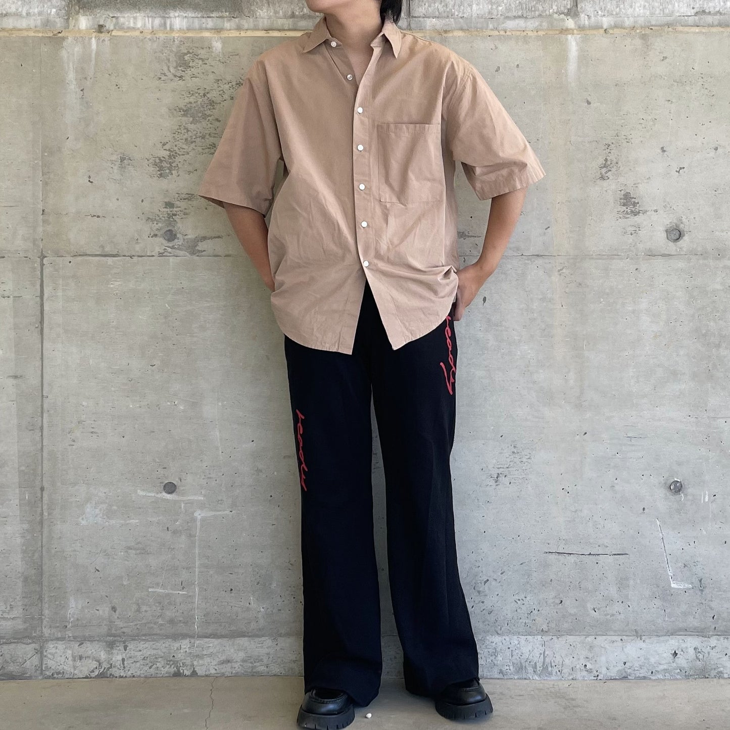 <OSOCU>柿渋染めダンガリー 半袖シャツ デッドストック生地
