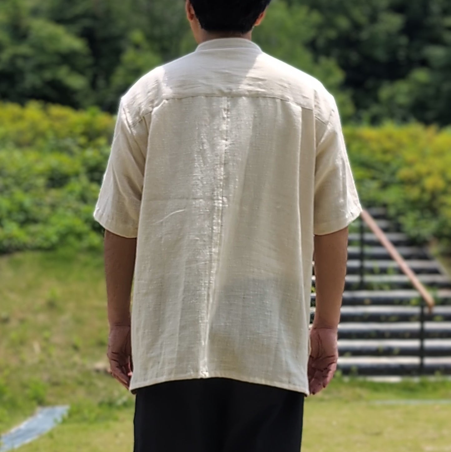 <OSOCU>備後節織 綿麻節織 半袖プルオーバーシャツ 生成 フリーサイズ