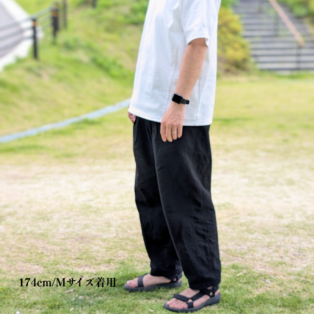 知多木綿 彩紬 ヨハクパンツ 黒 名古屋黒紋付染