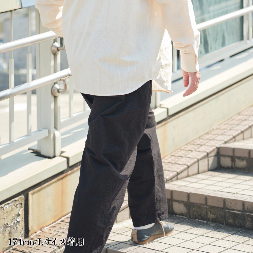 知多木綿 彩紬 ヨハクパンツ 黒 名古屋黒紋付染