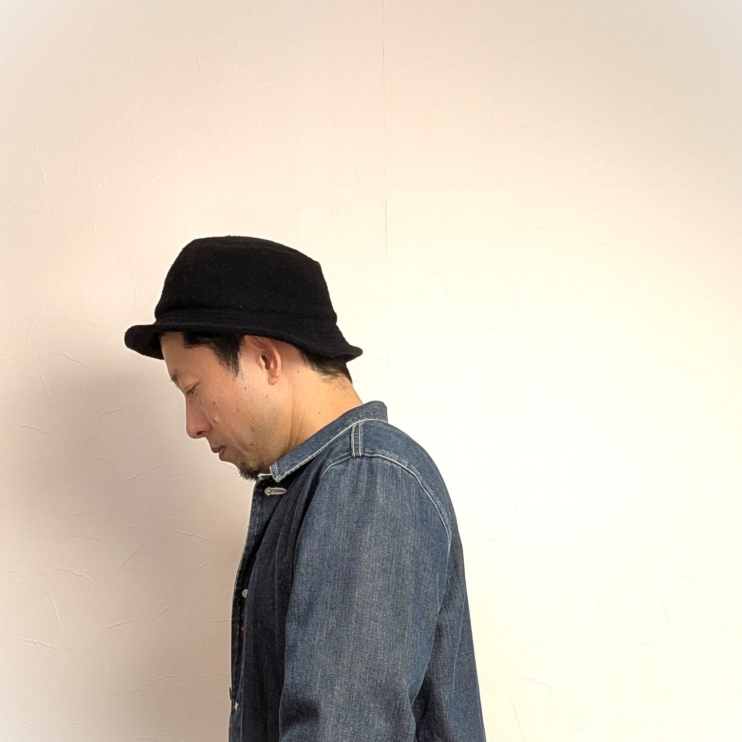 尾州ウール 毛七フランネル バゲットハット 再生羊毛（リサイクルウール） ブラック