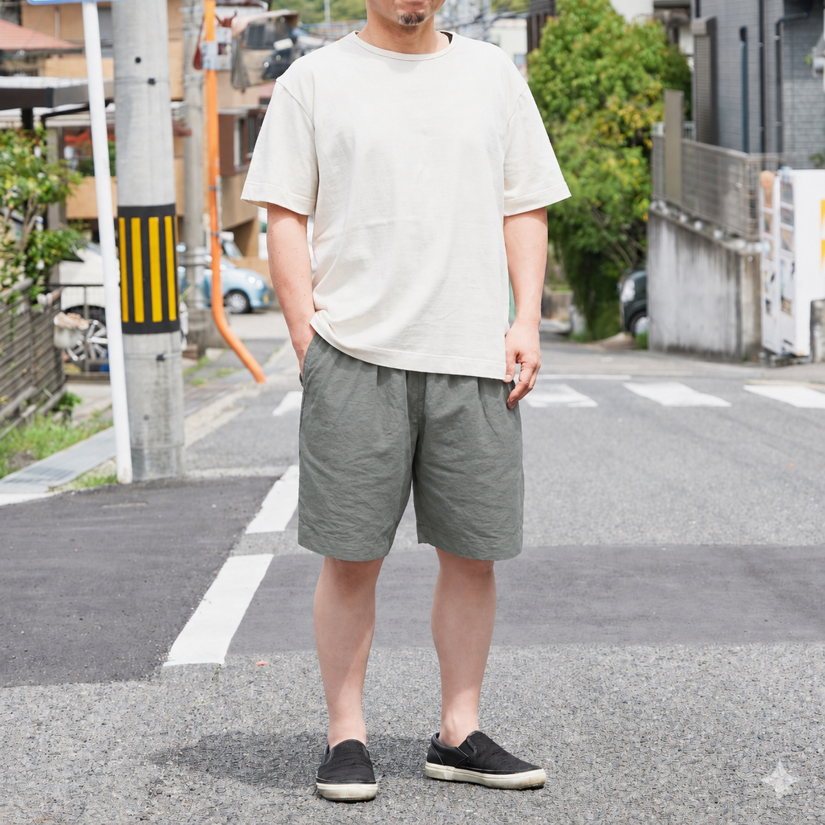別注知多木綿ヘンプコットン ハーフパンツ 山鳩色