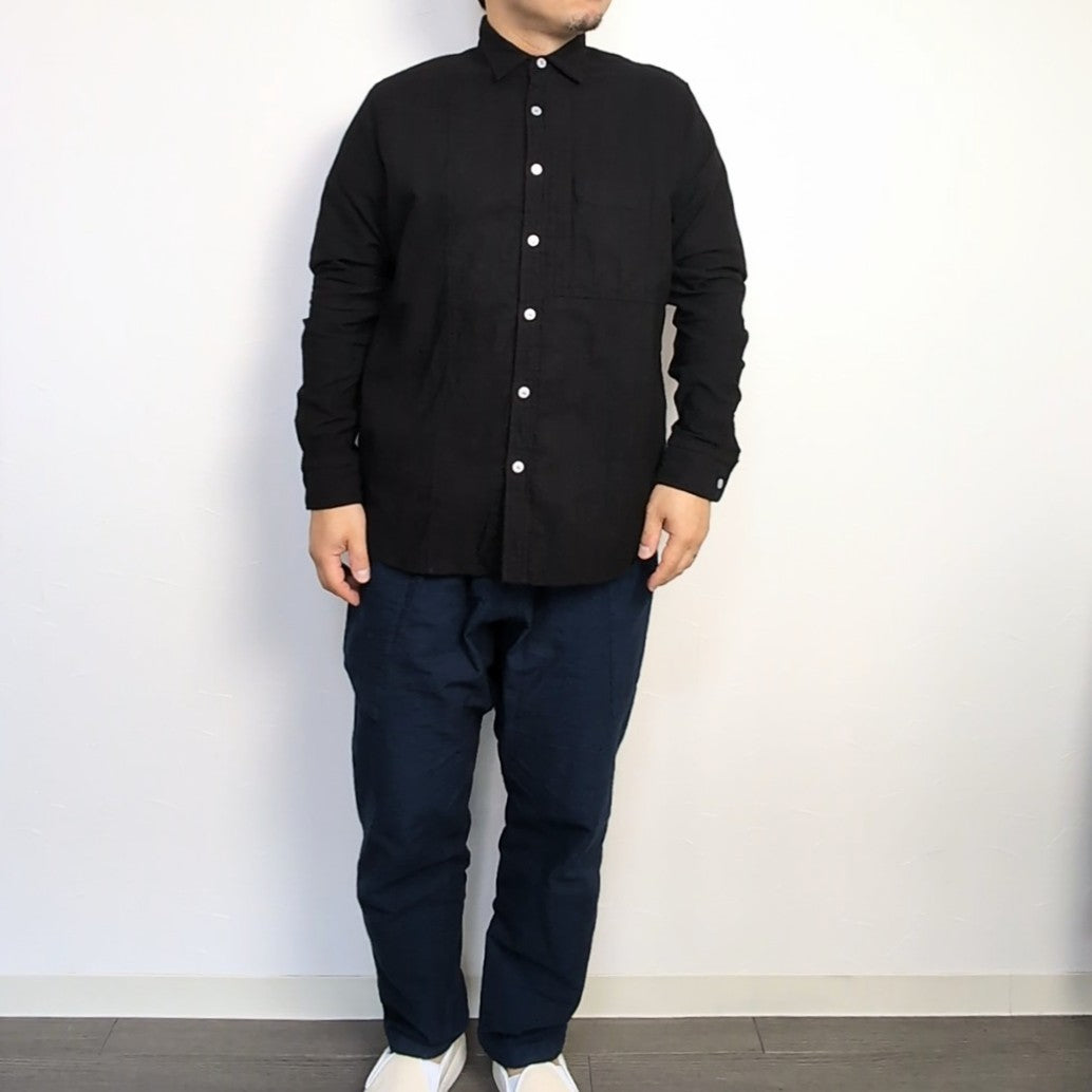 <OSOCU> 知多木綿 シャンタン生地 レギュラーカラーシャツ 名古屋黒紋付染