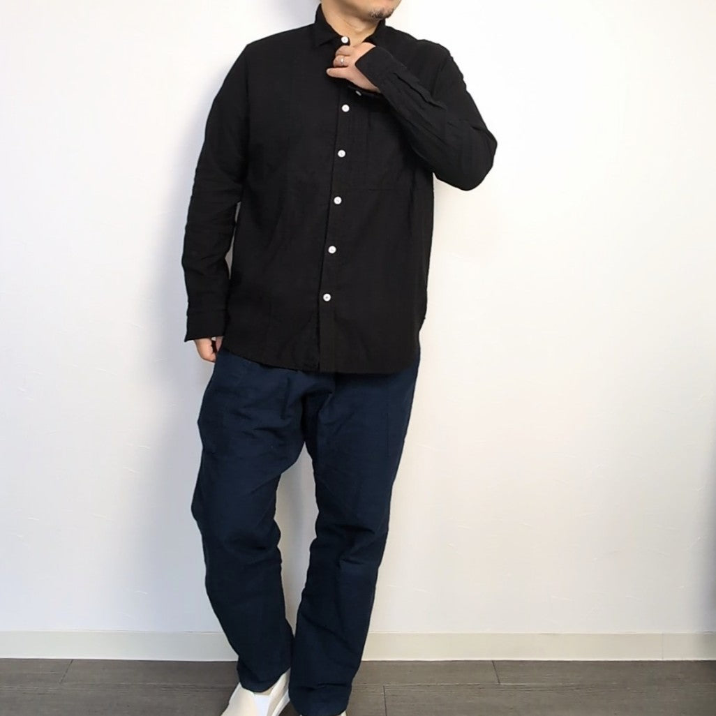 <OSOCU> 知多木綿 シャンタン生地 レギュラーカラーシャツ 名古屋黒紋付染