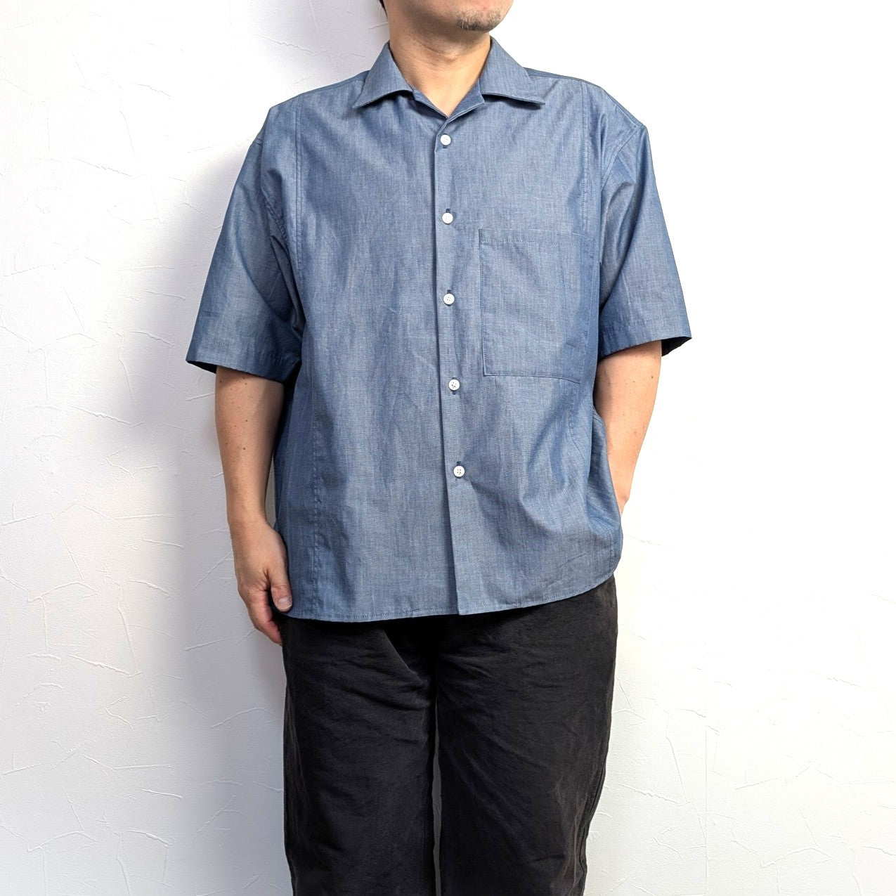 <OSOCU> 天然染色ダンガリー オープンカラーシャツ 特別企画