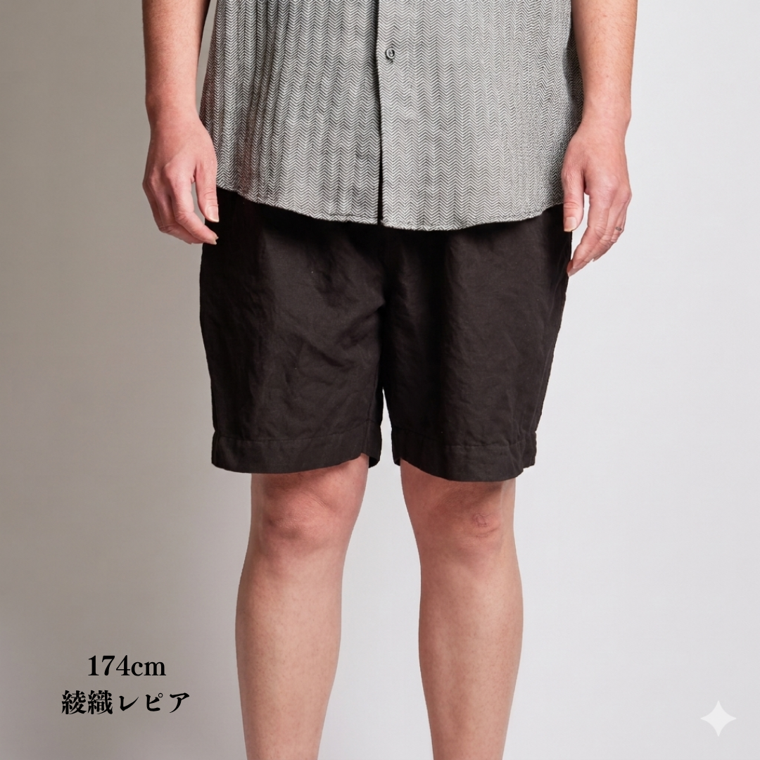 織り方の違いを体感できる 別注知多木綿ヘンプコットン ハーフパンツ 名古屋黒紋付染