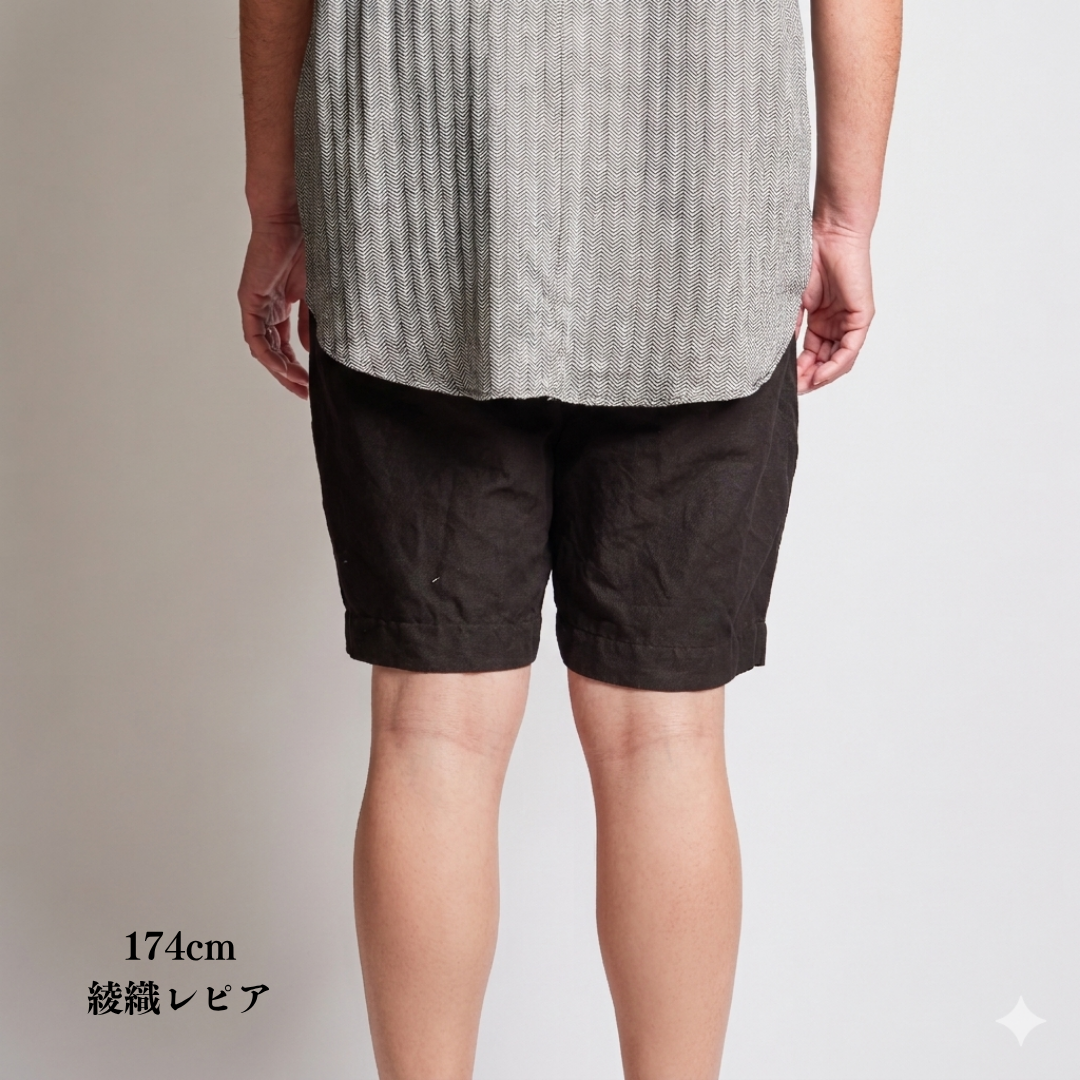 織り方の違いを体感できる 別注知多木綿ヘンプコットン ハーフパンツ 名古屋黒紋付染