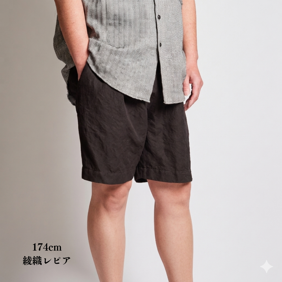 織り方の違いを体感できる 別注知多木綿ヘンプコットン ハーフパンツ 名古屋黒紋付染