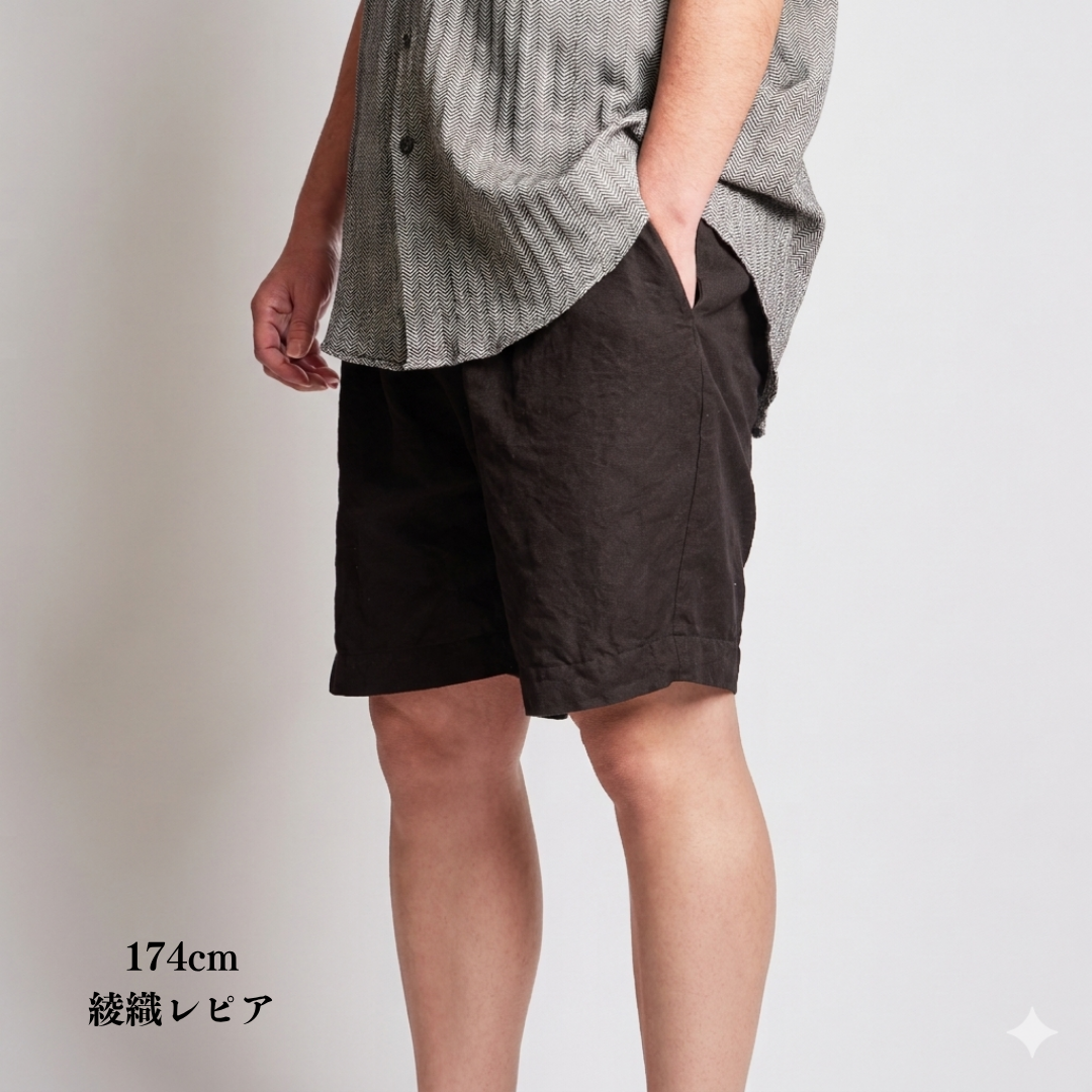織り方の違いを体感できる 別注知多木綿ヘンプコットン ハーフパンツ 名古屋黒紋付染