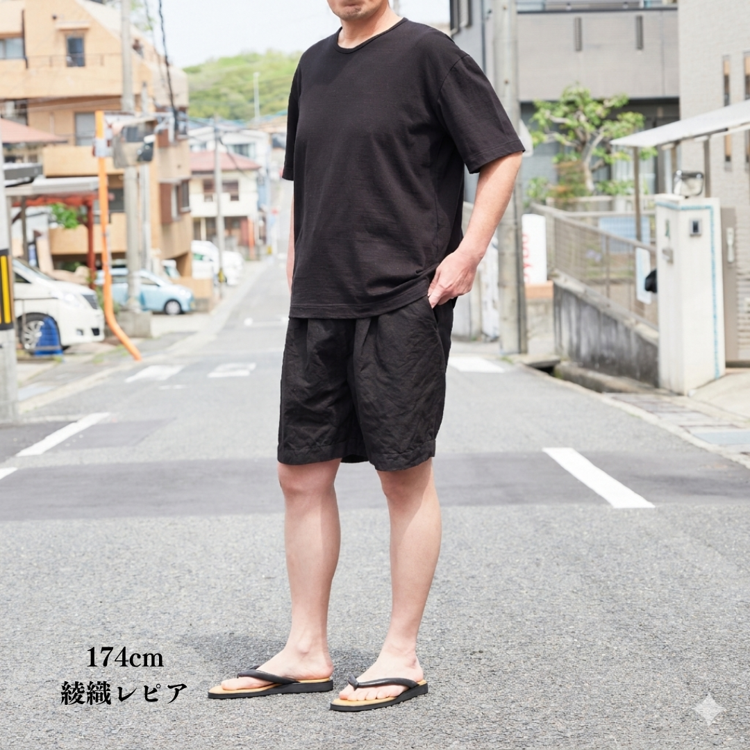 織り方の違いを体感できる 別注知多木綿ヘンプコットン ハーフパンツ 名古屋黒紋付染