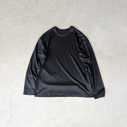 <OSOCU> 受注生産 尾州ウール Super160 メリノウール100％ ロングTシャツ 黒