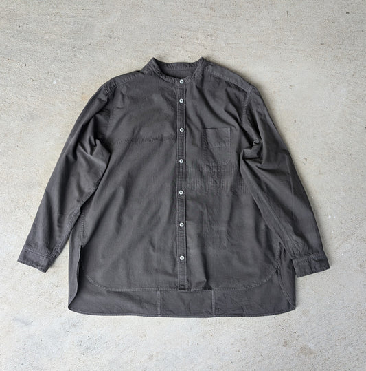 <OSOCU> 知多木綿 草木染め バンドカラーシャツ 野草グレー 2次加工 Lサイズ