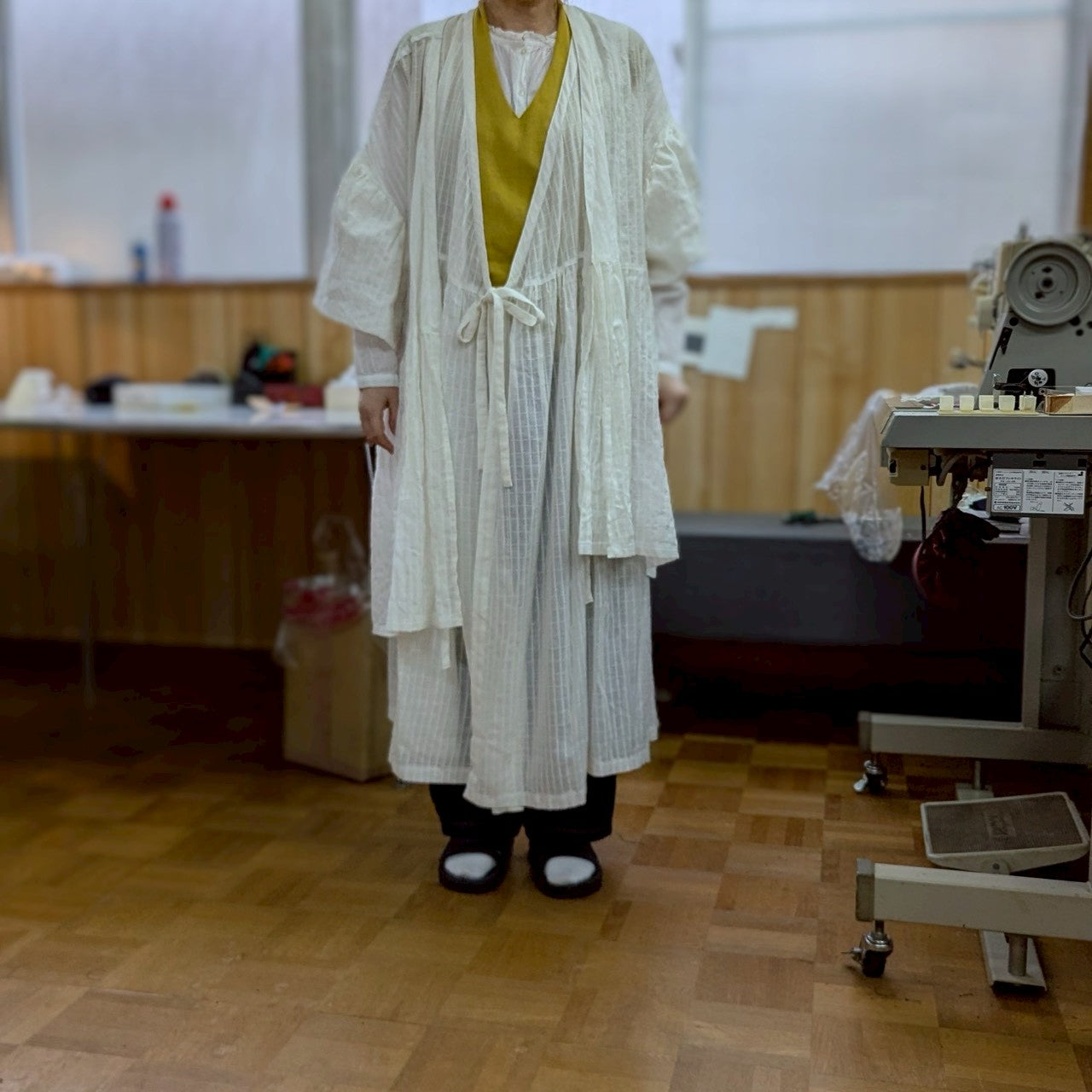 <CHITONE A>知多木綿 シャトル織機生地で作る 民族衣装柄 ロングジレ&羽織