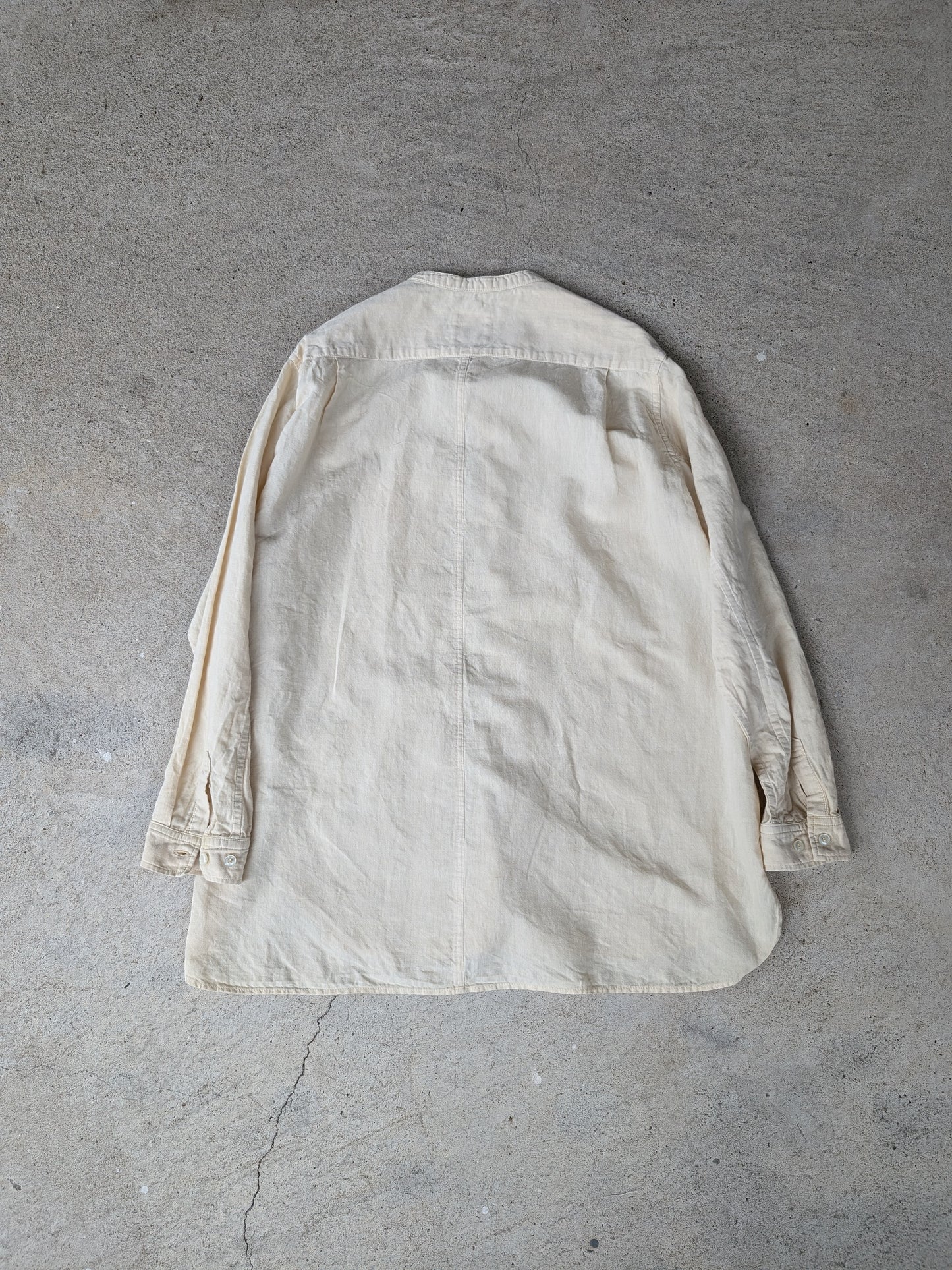 <OSOCU> 知多木綿 ビッグスクエアパッチワーク バンドカラーシャツ 知多半島みかん（草木染め）