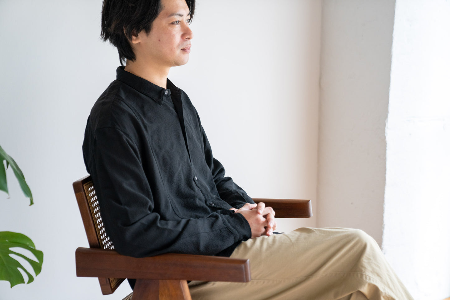 <OSOCU> 丹後シルク レギュラーカラーシャツ 名古屋黒紋付染