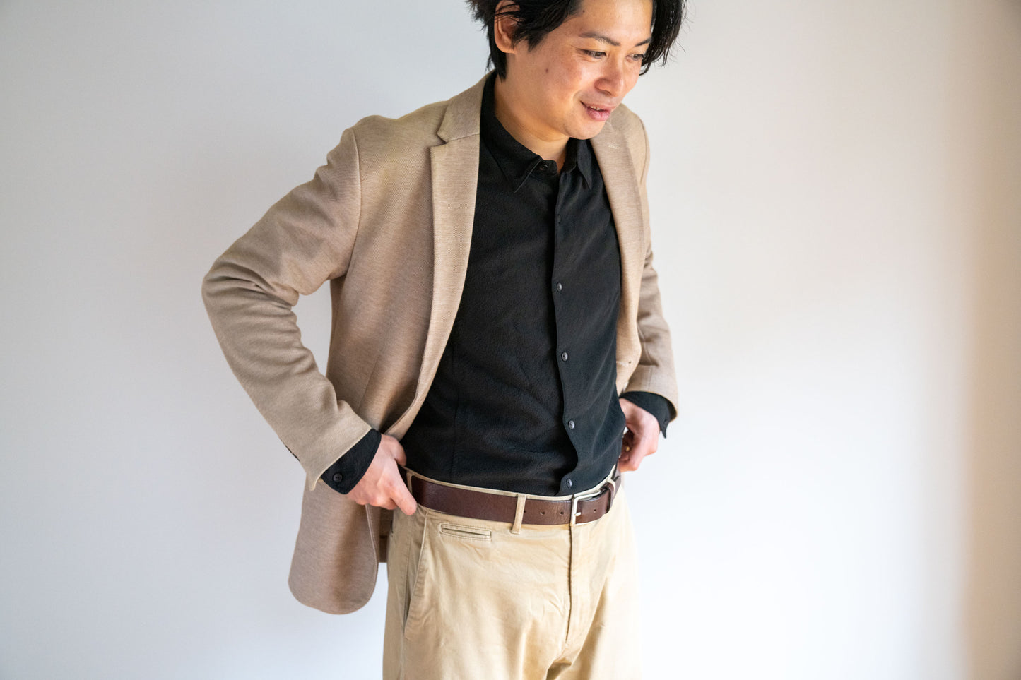 <OSOCU> 丹後シルク レギュラーカラーシャツ 名古屋黒紋付染