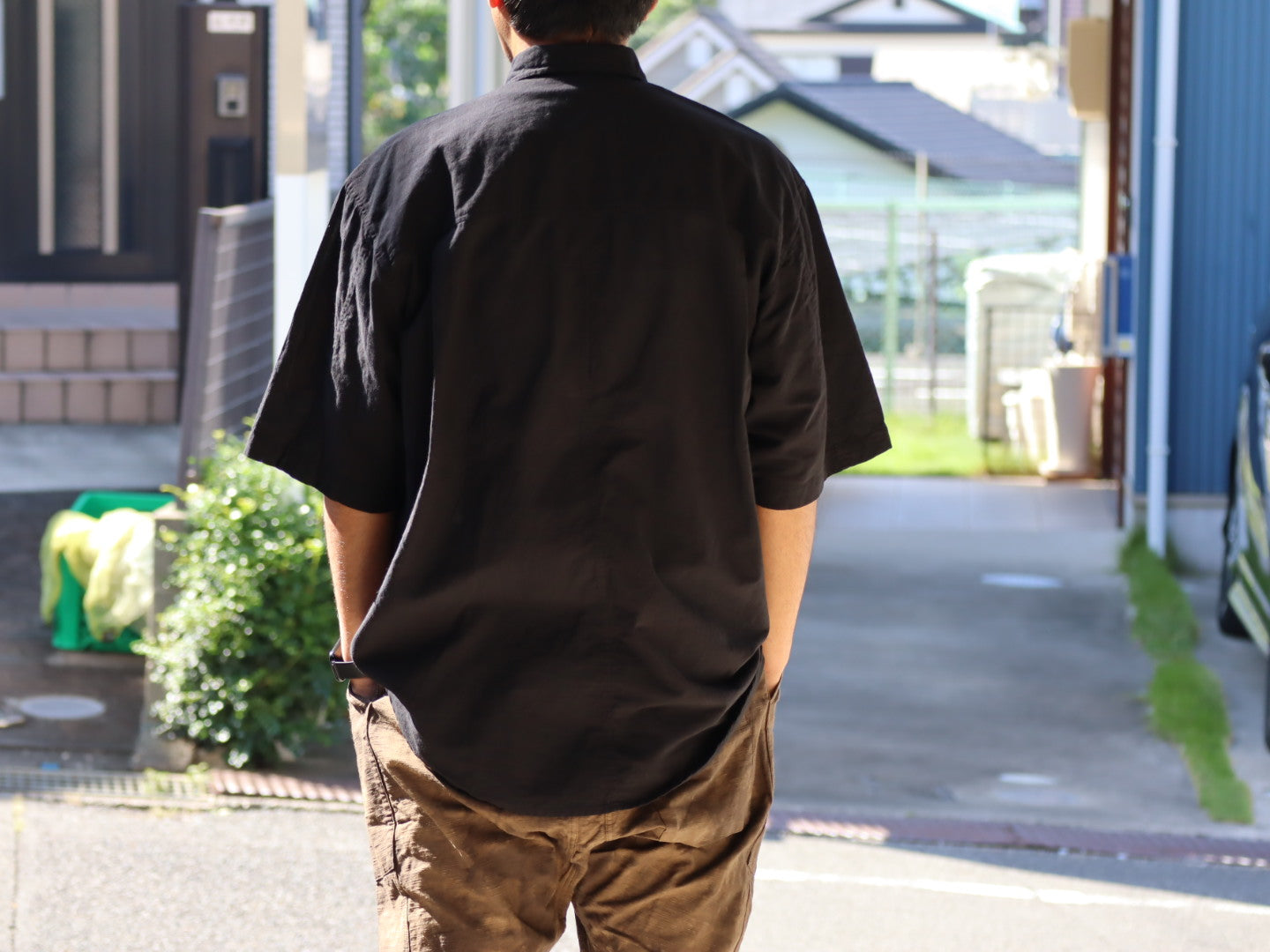 <OSOCU> 知多木綿 ちりめん生地 半袖リラックスシャツ 黒 名古屋黒紋付染